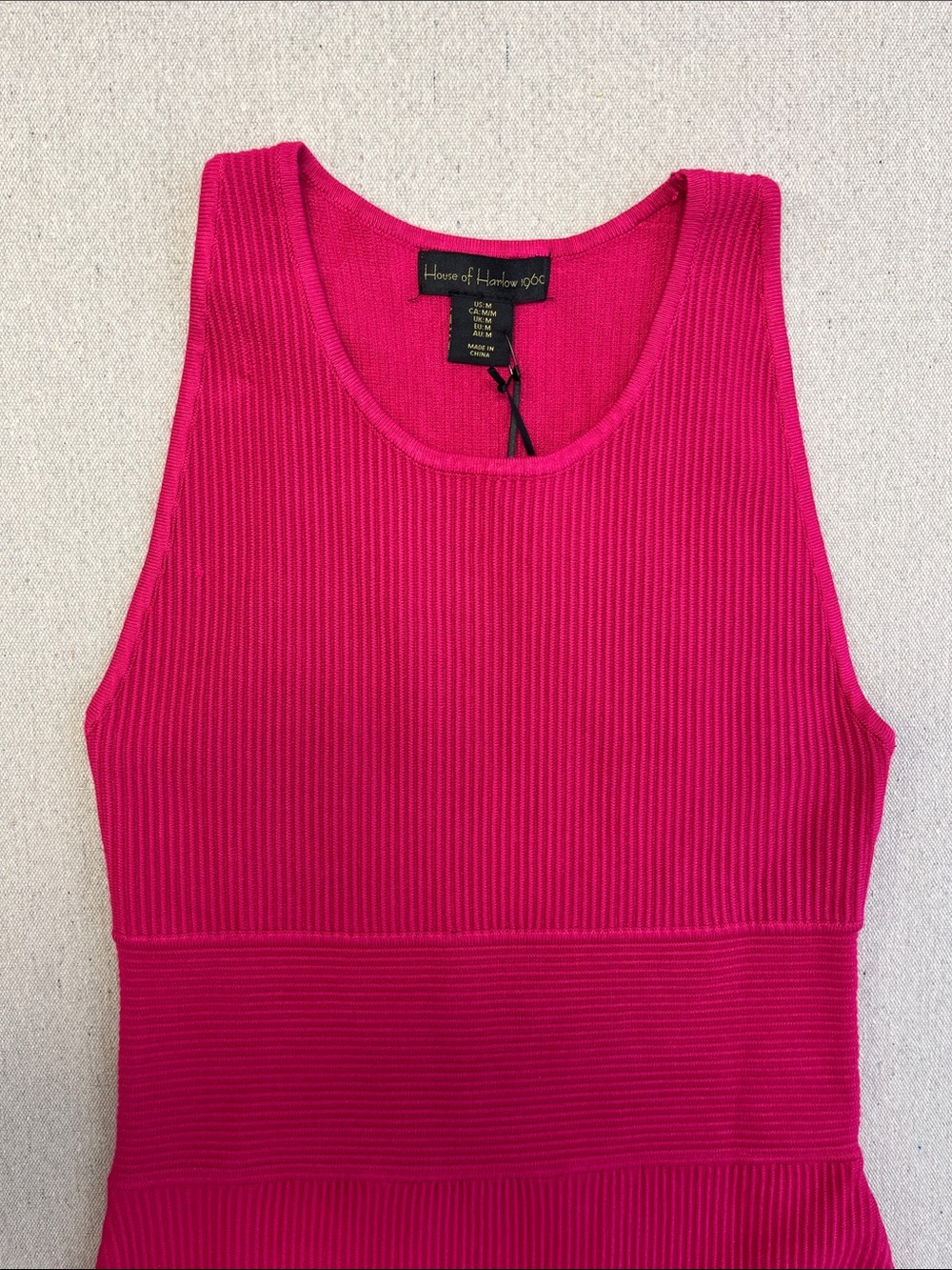 House of Harlow 1960 Pink Ribbed Bodycon Midi Dress Medium - Picture 3 of 12